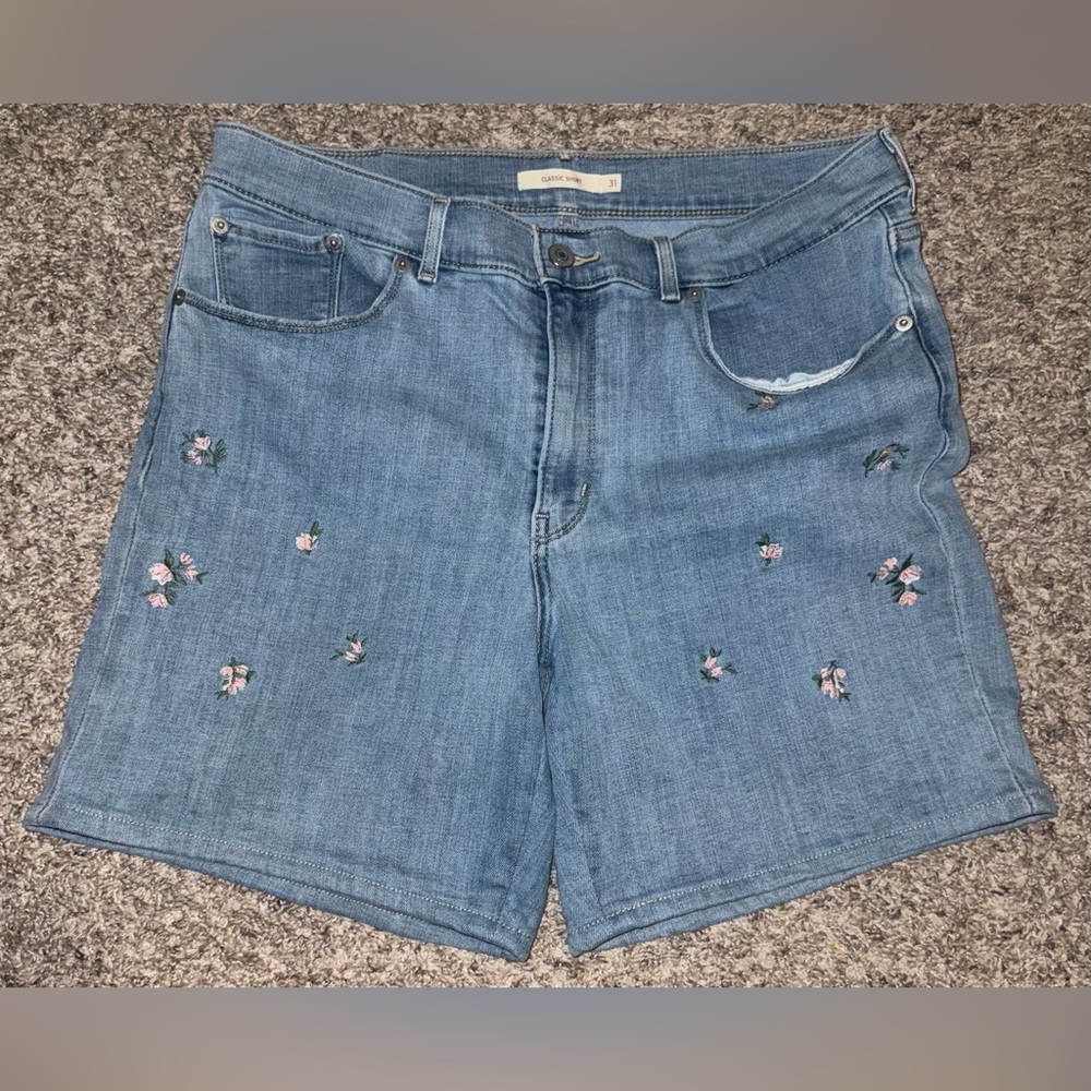 Levi's Blue Floral Embroidered Jean Shorts